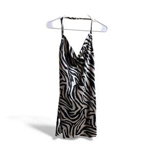H&M Divided Zebra Satin Cowl Neck Mini Dress Black White Size Small